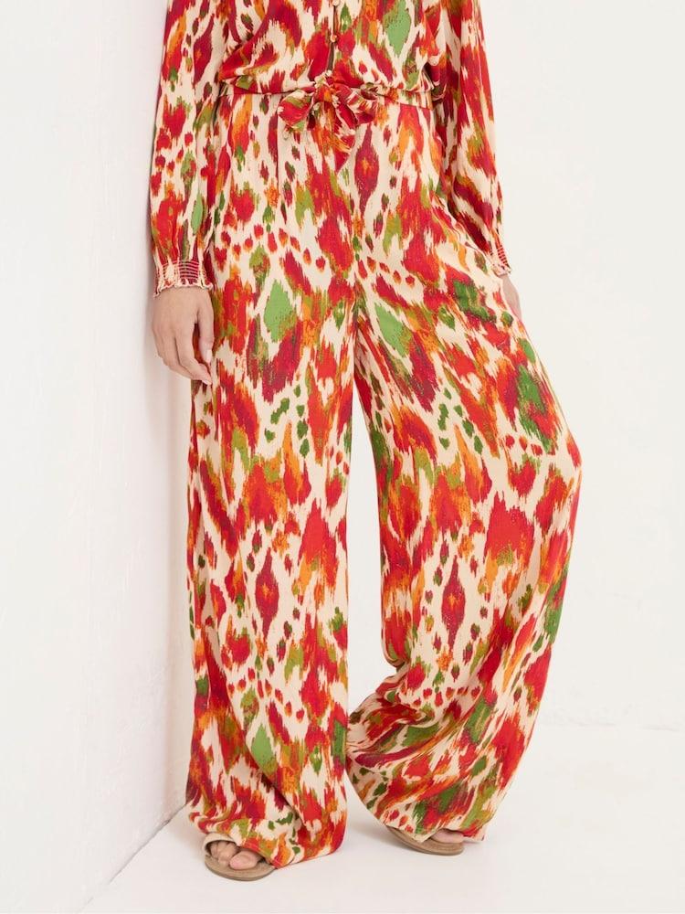 Fat Face Ines Orange Paradise Ikat Wide Leg Trousers