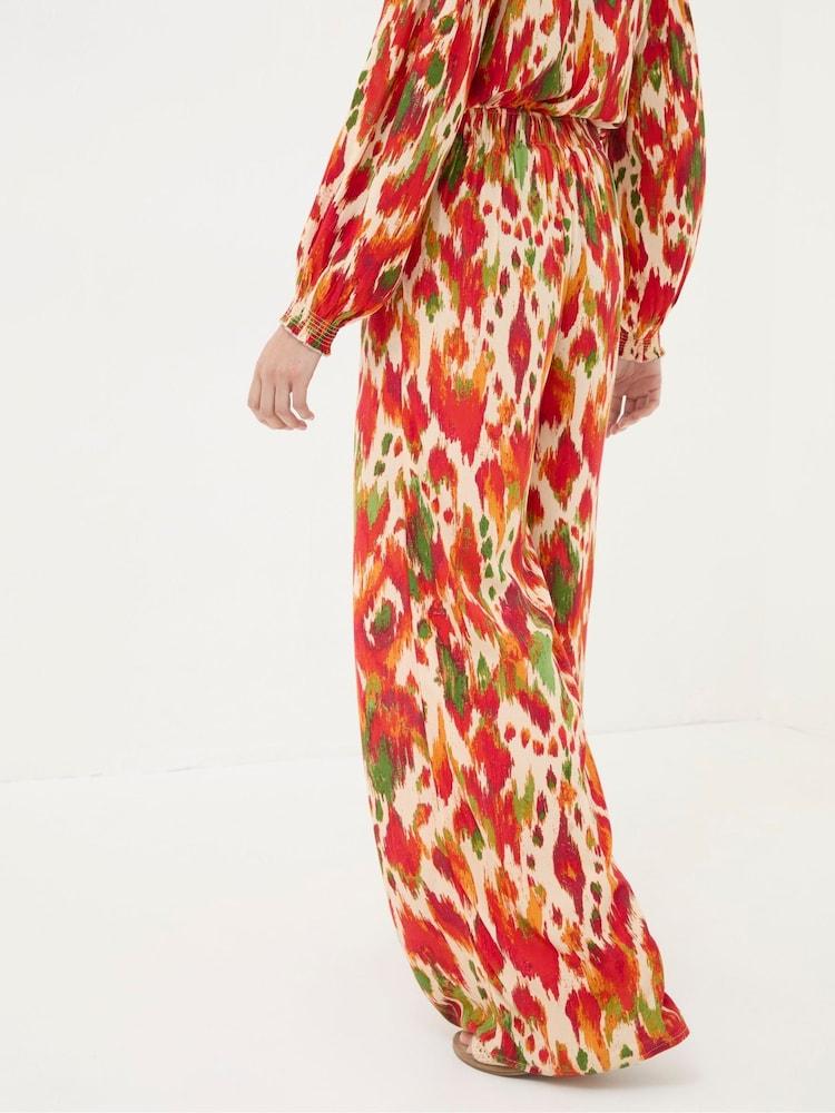 Fat Face Ines Orange Paradise Ikat Wide Leg Trousers