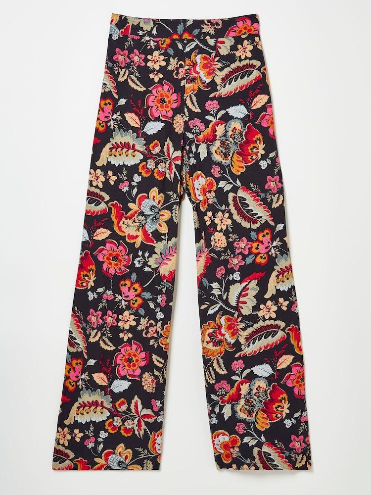 fat face Isla Black Historical Floral Wide Leg Trousers