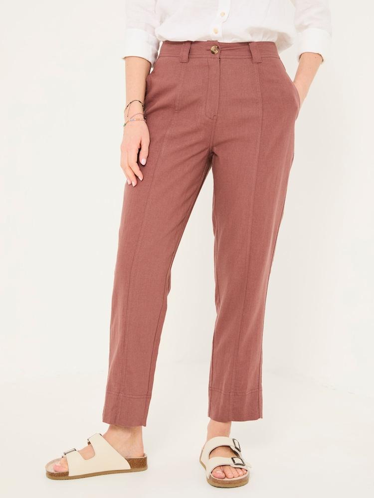 Fat Face Issy Dark Natural Tapered Linen Blend Trousers