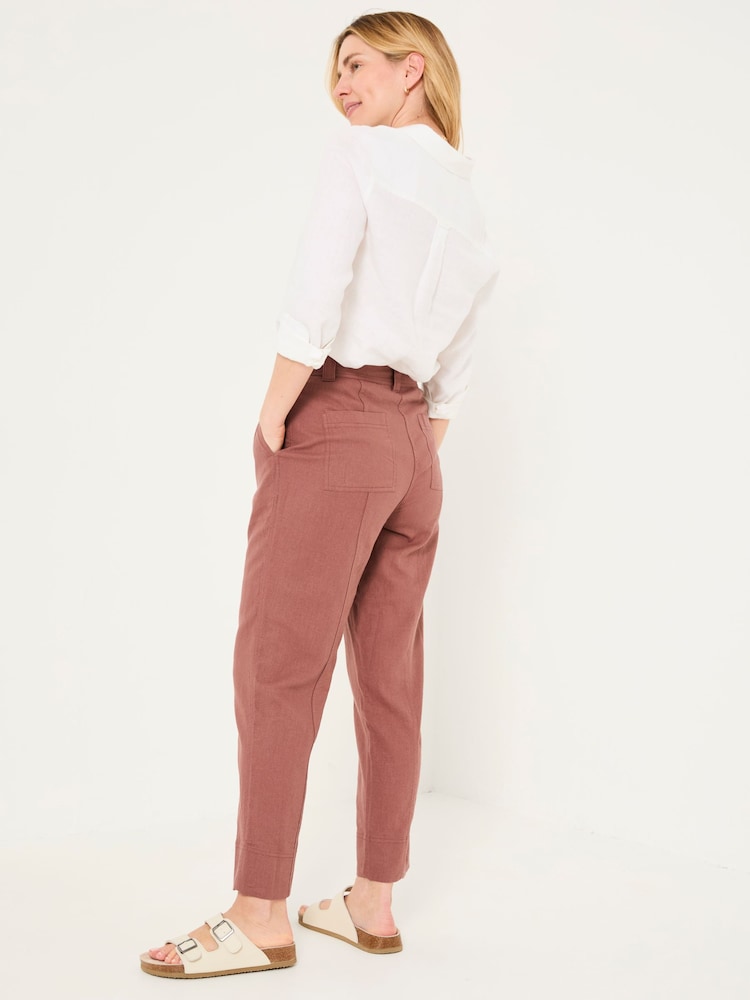 Fat Face Issy Dark Natural Tapered Linen Blend Trousers