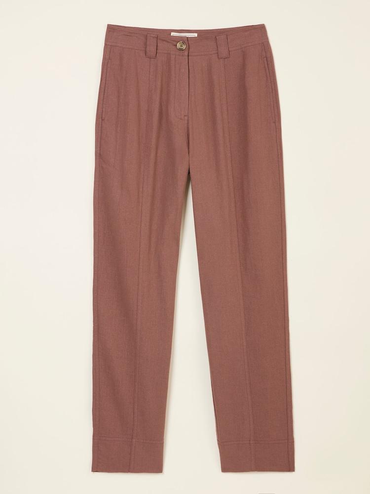 fat face Issy Dark Natural Tapered Linen Blend Trousers