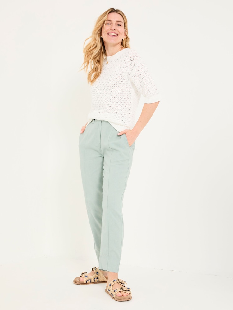 Fat Face Issy Mint Green Tapered Linen Blend Trousers