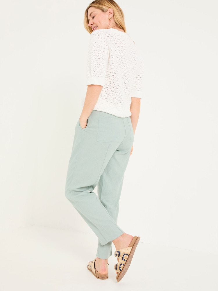 Fat Face Issy Mint Green Tapered Linen Blend Trousers