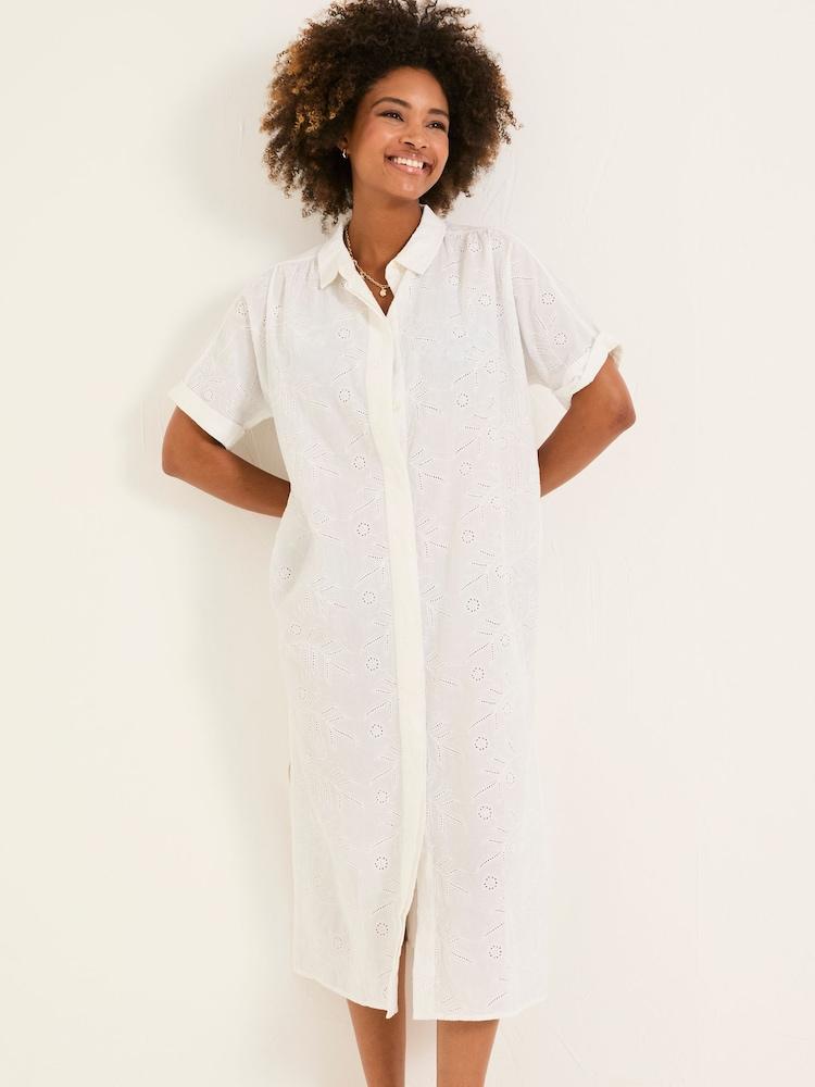 Fat Face Ivory 100% Cotton Beachwear Broderie Shirt Dress