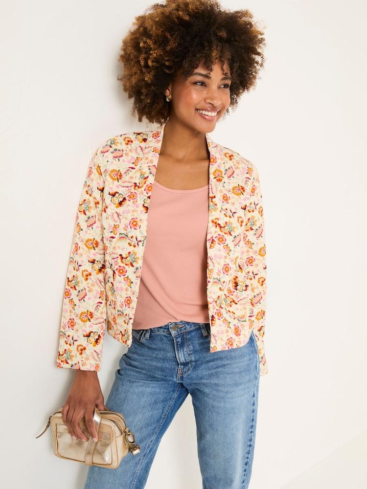 Fat Face Ivory Historical Floral Quilted Jersey Jacket