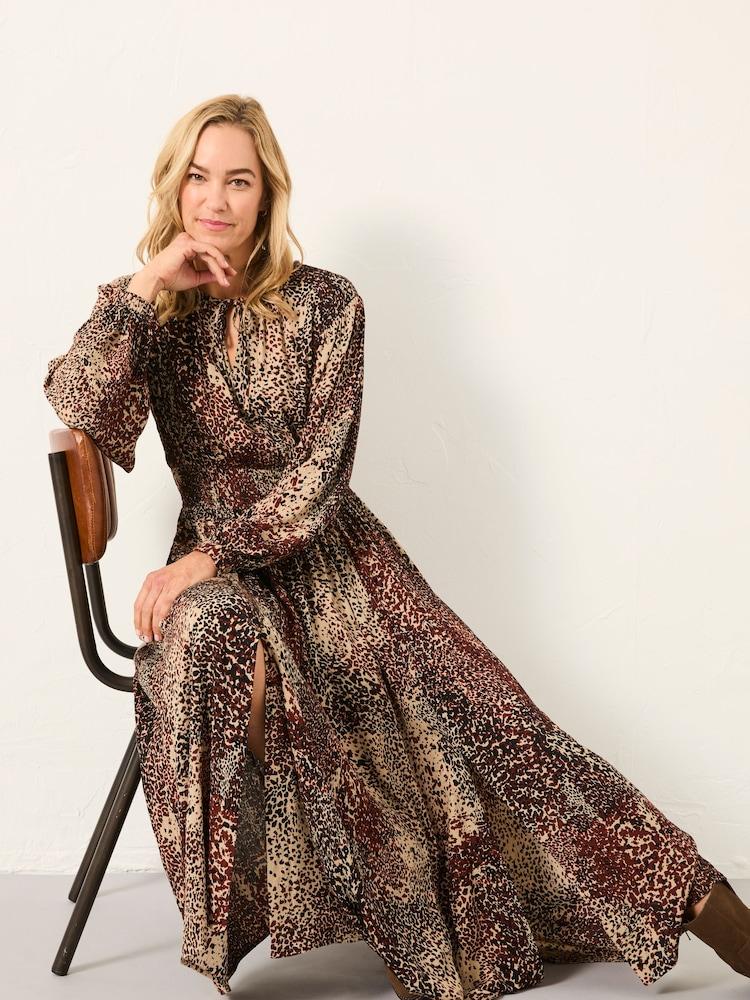 Fat Face Jaqs Light Brown Layered Animal Regular Midi Dress