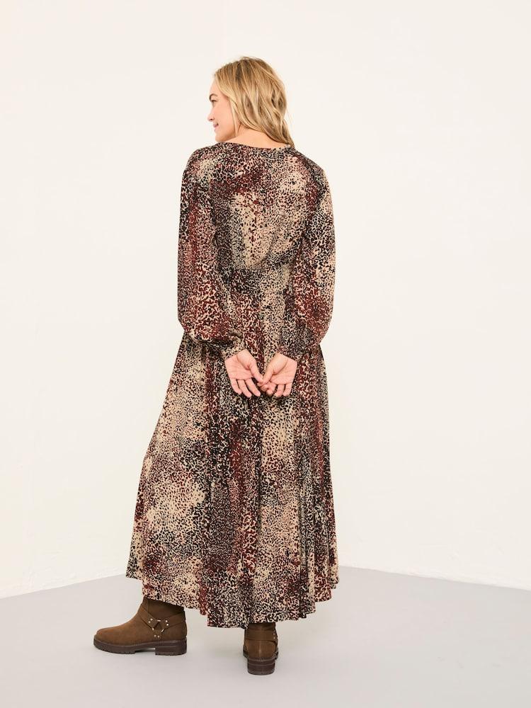 Fat Face Jaqs Light Brown Layered Animal Regular Midi Dress