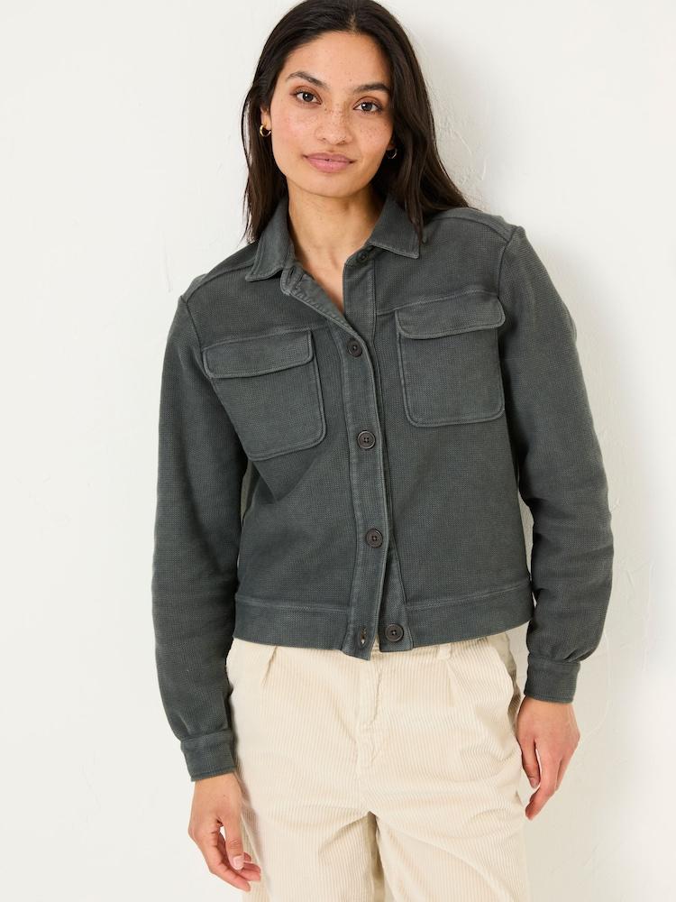 Fat Face Jenny Charcoal Grey 100% Cotton Jersey Shirt Jacket