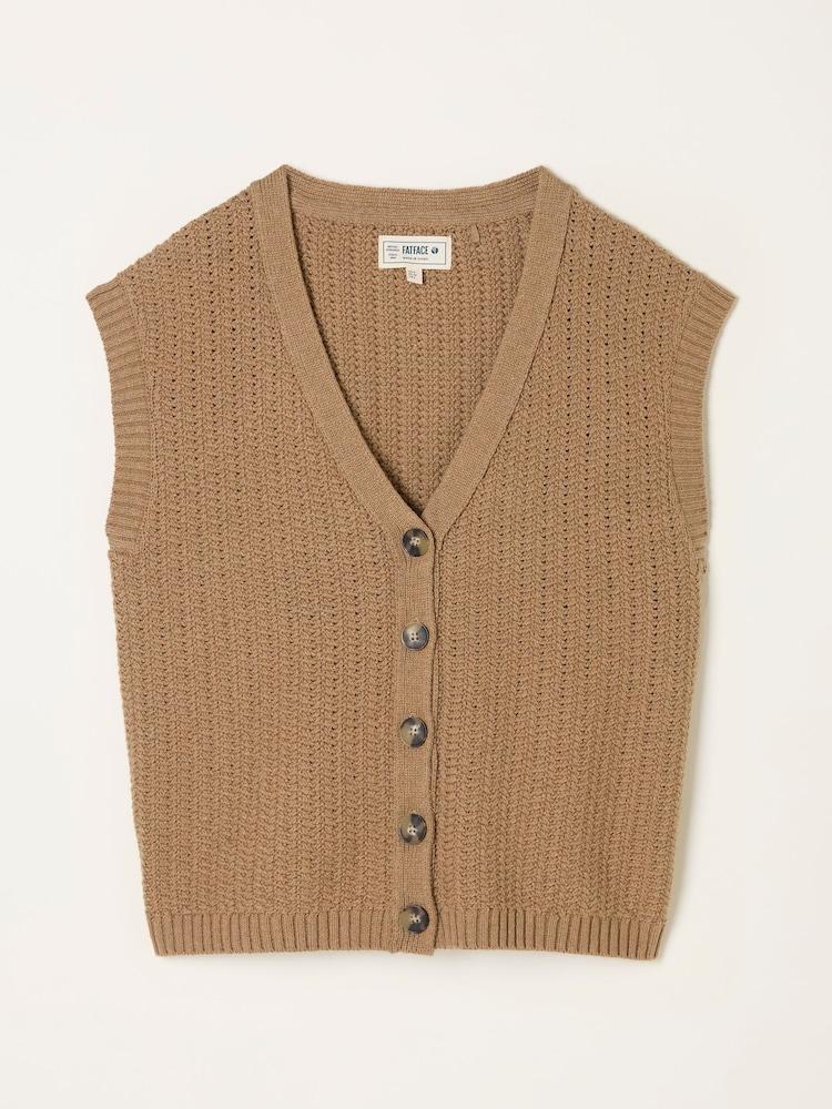 fat face Jocee Tan Brown Knitted Button Through Tank