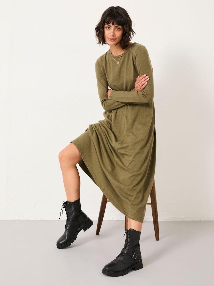 Fat Face Jonie Olive Green Petite Jersey Midi Dress