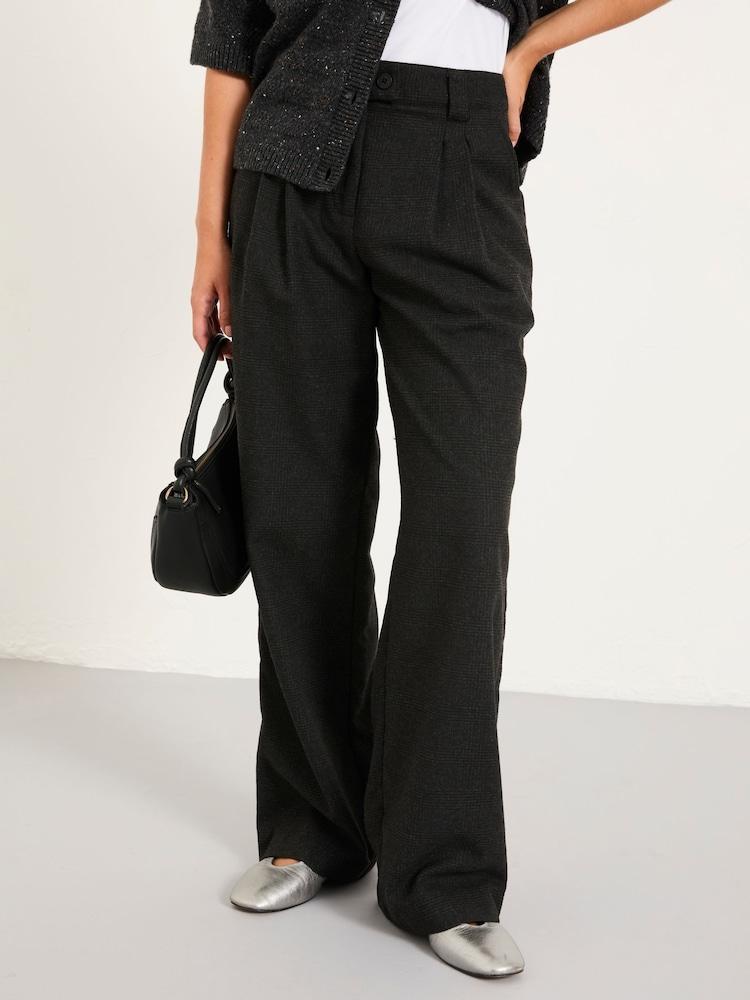 Fat Face Juno Charcoal Grey Check Straight Leg Trousers