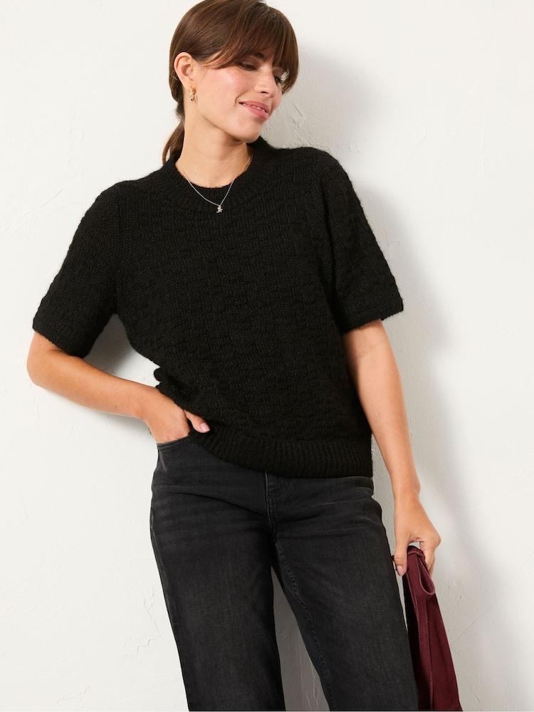 Fat Face Keira Black Fluffy Short Sleeve Knitted T Shirt