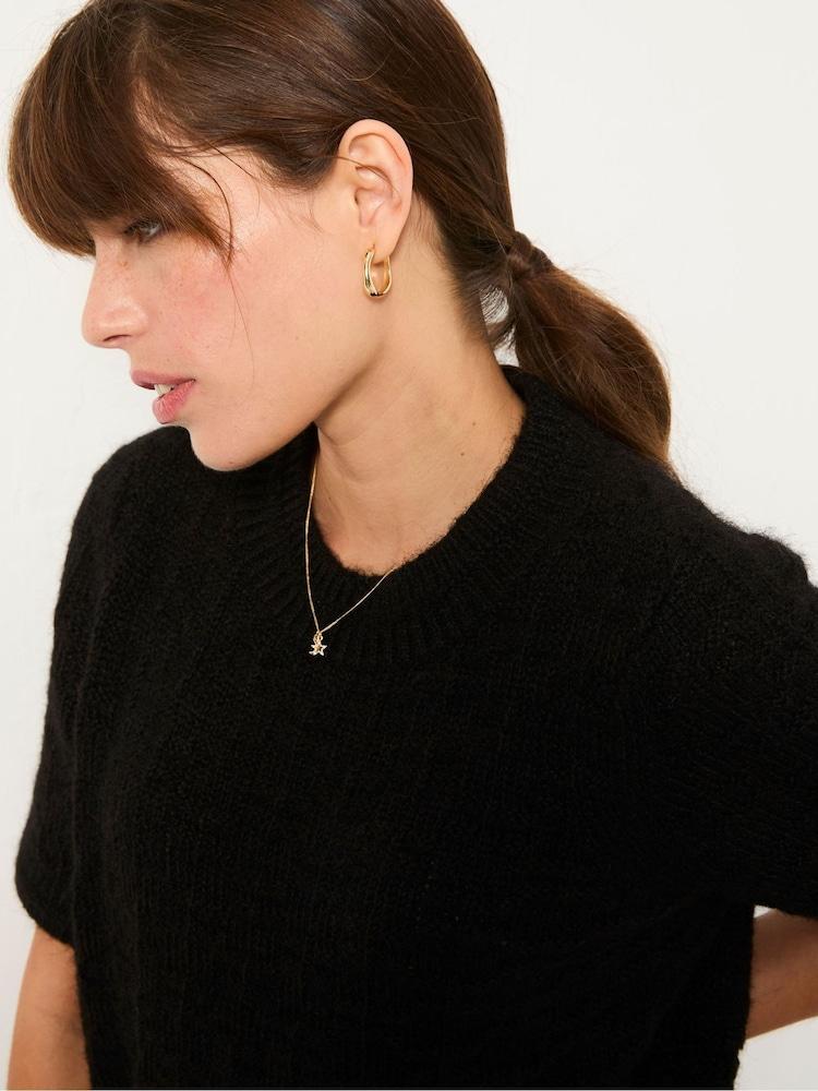 Fat Face Keira Black Fluffy Short Sleeve Knitted T Shirt