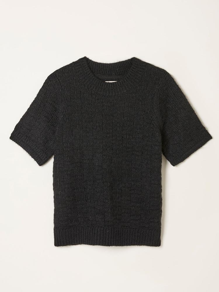 fat face Keira Black Fluffy Short Sleeve Knitted T Shirt