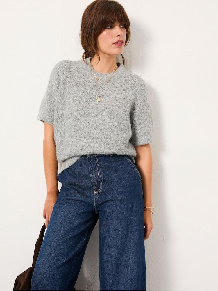 Fat Face Keira Mid Grey Fluffy Short Sleeve Knitted T Shirt