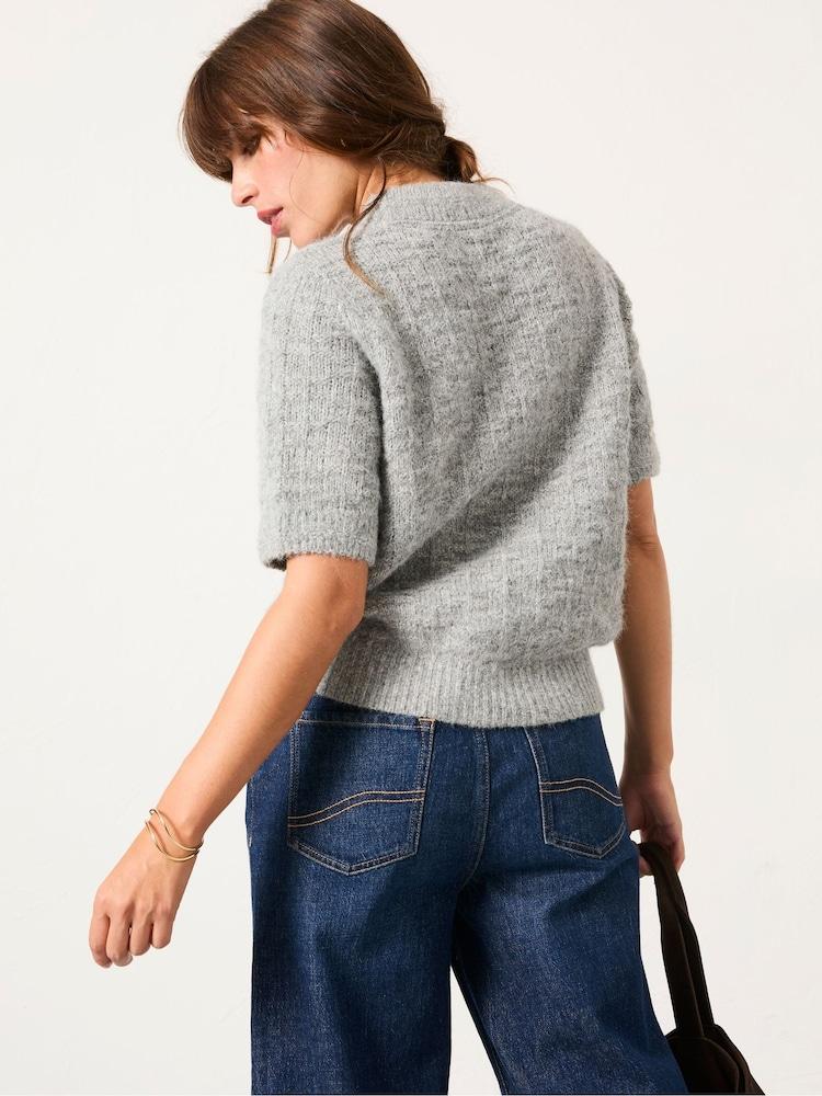 Fat Face Keira Mid Grey Fluffy Short Sleeve Knitted T Shirt