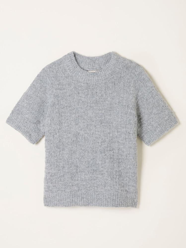fat face Keira Mid Grey Fluffy Short Sleeve Knitted T Shirt