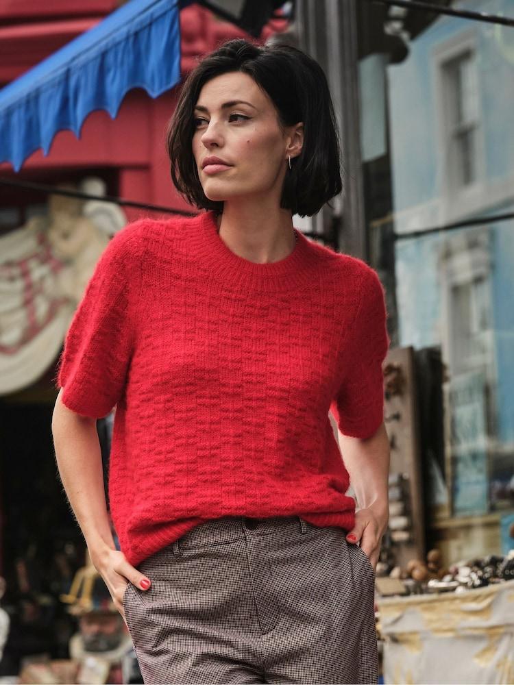 Fat Face Keira Red Fluffy Short Sleeve Knitted T Shirt