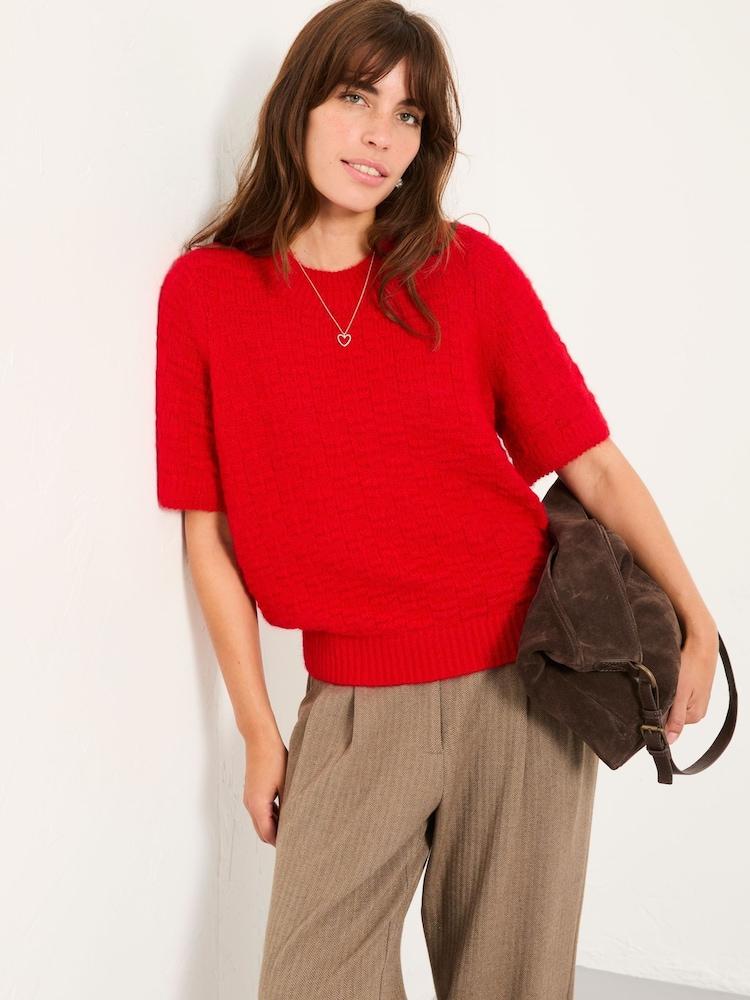 Fat Face Keira Red Fluffy Short Sleeve Knitted T Shirt