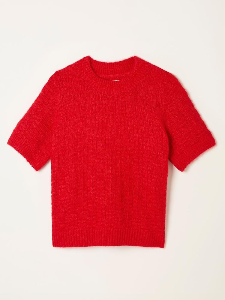 fat face Keira Red Fluffy Short Sleeve Knitted T Shirt