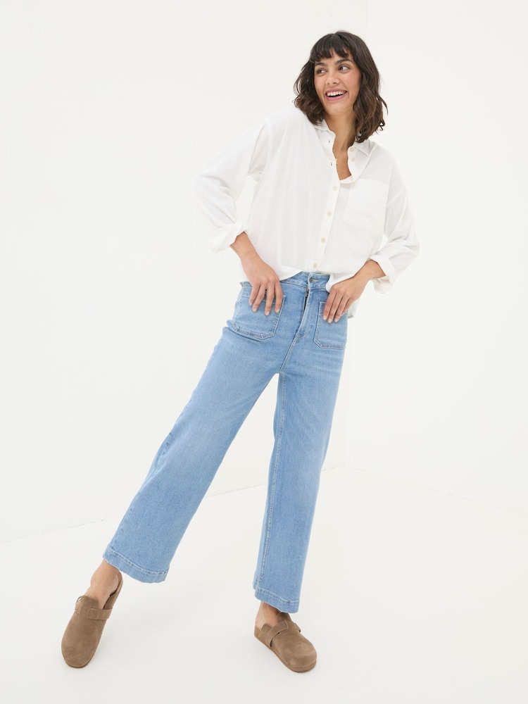 Fat Face Keswick Light Vintage Blue Wide Leg Crop Jeans