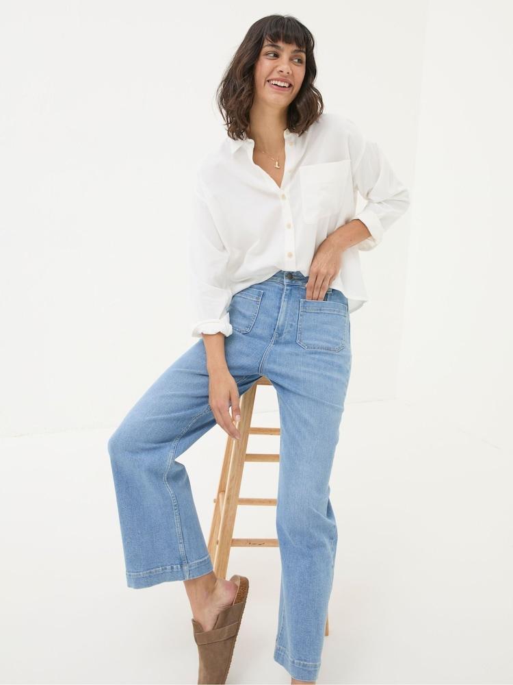 Fat Face Keswick Light Vintage Blue Wide Leg Crop Jeans