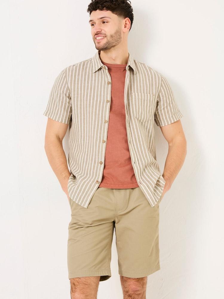 Fat Face Khaki Green Short Sleeve Bray Stripe Shirt