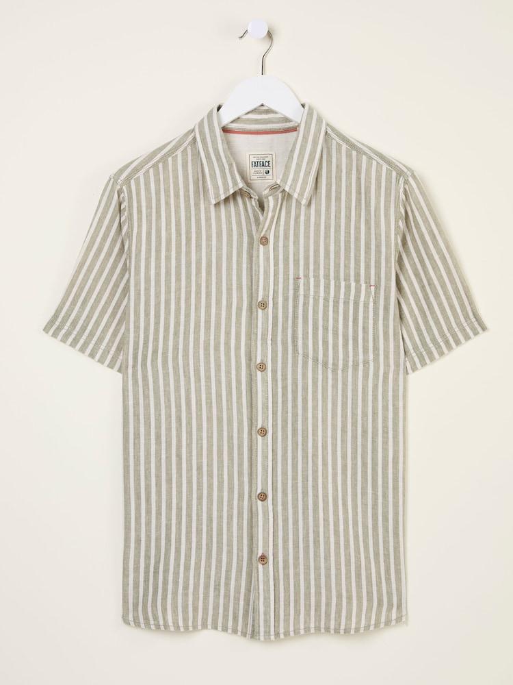 fat face Khaki Green Short Sleeve Bray Stripe Shirt