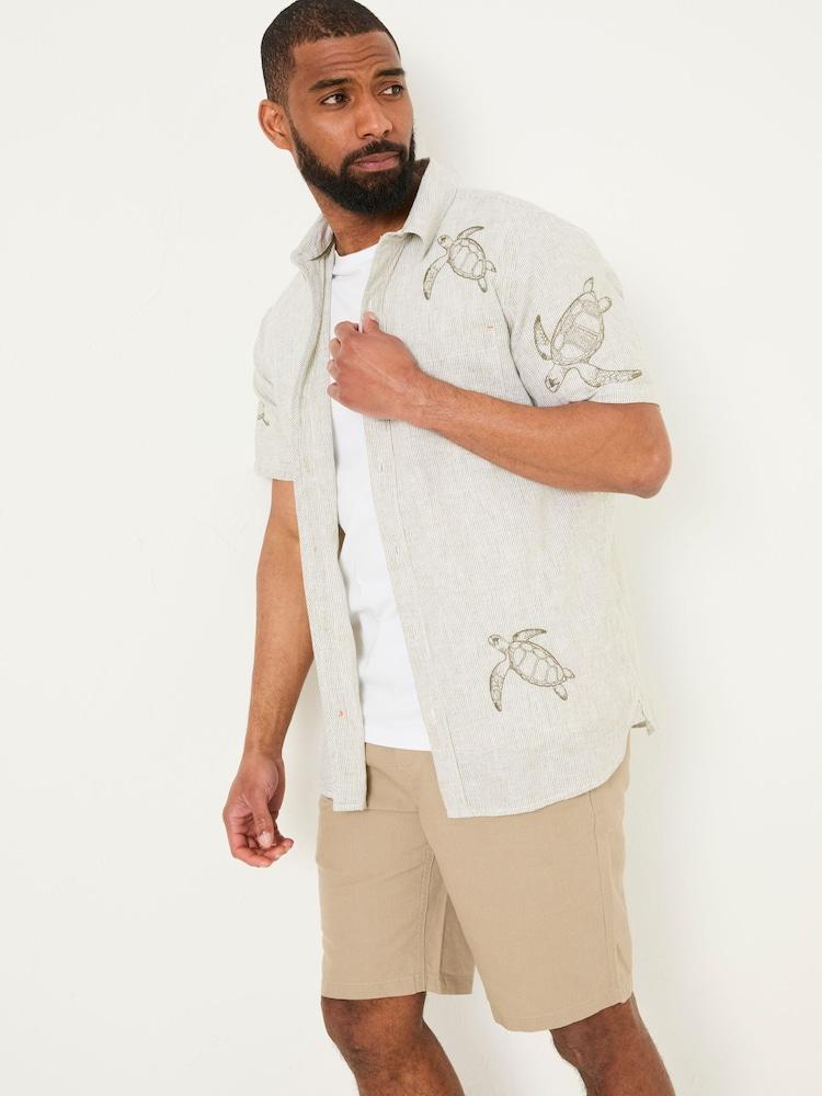 Fat Face Khaki Green Short Sleeve Embroidered Turtle Shirt