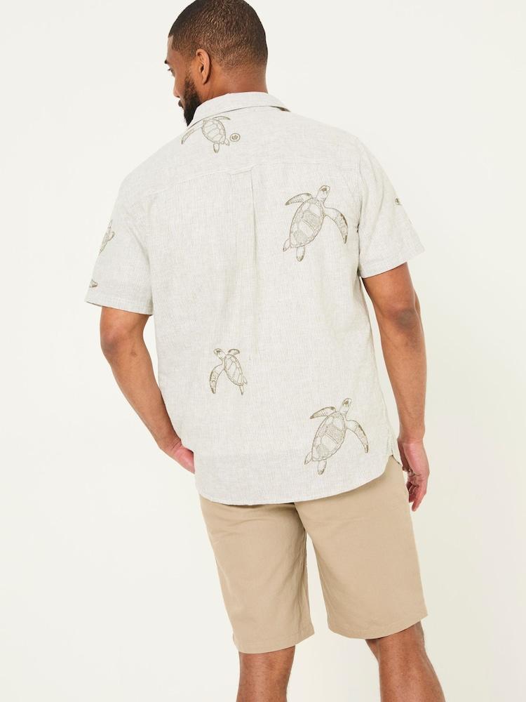 Fat Face Khaki Green Short Sleeve Embroidered Turtle Shirt
