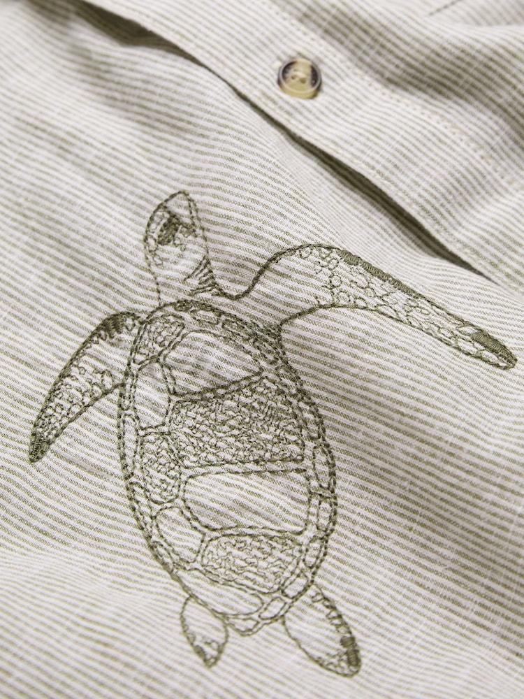 fat face Khaki Green Short Sleeve Embroidered Turtle Shirt
