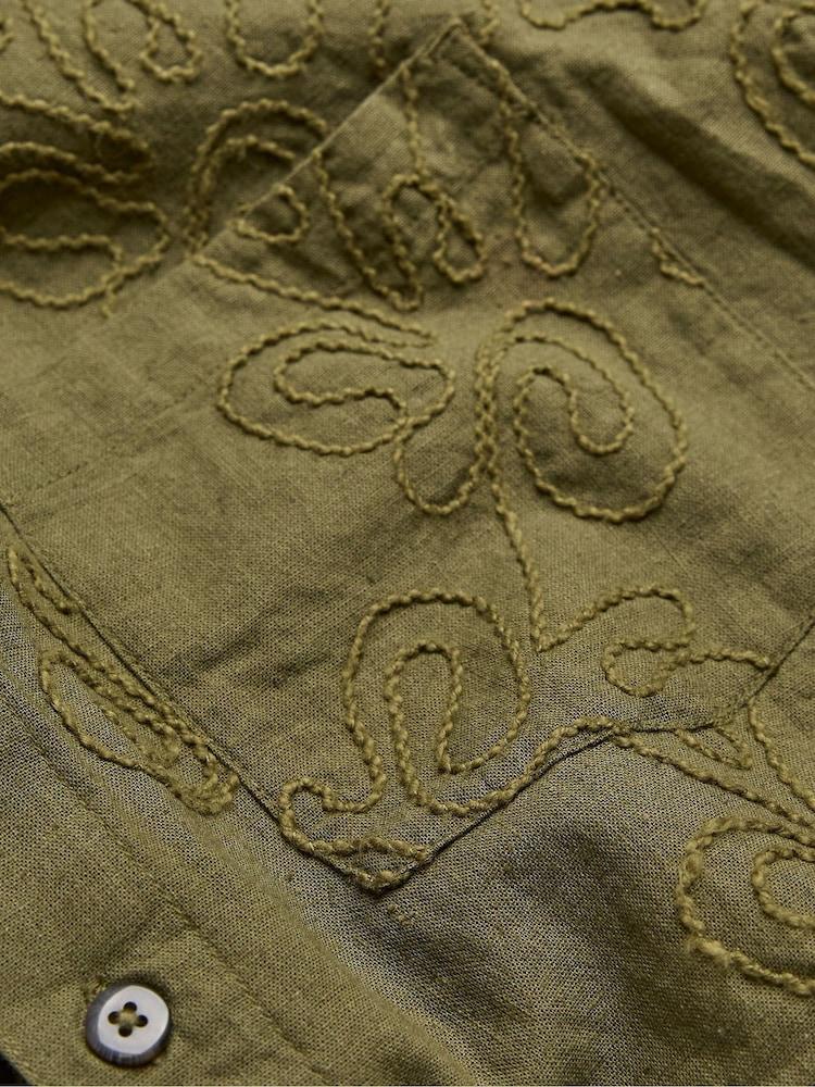 fat face Khaki Green Short Sleeve Swirl Embroidered Shirt