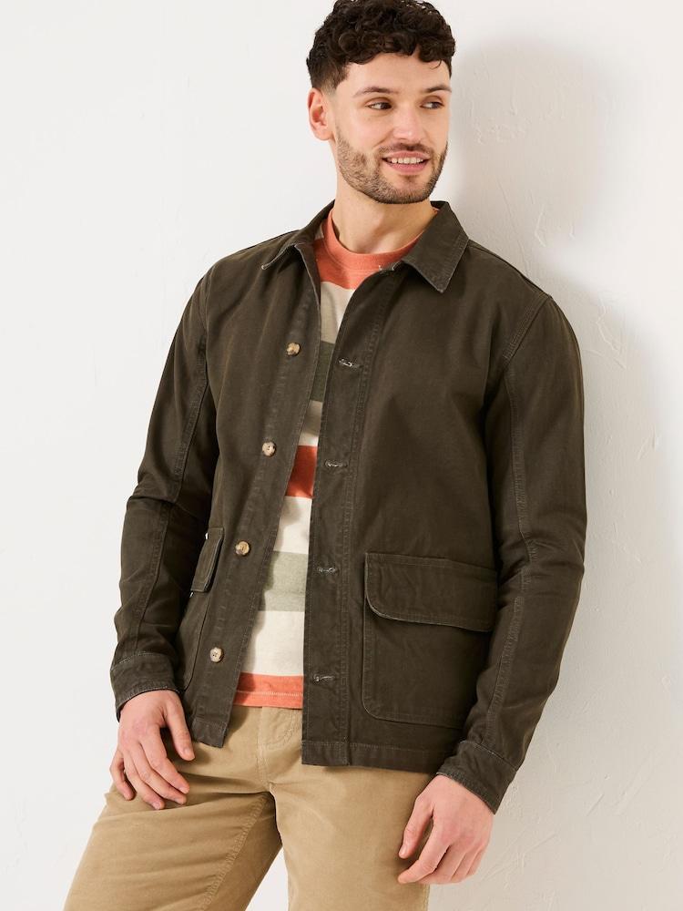 Fat Face Khaki Green Washed Canvas Garment Dye Chore Jacket