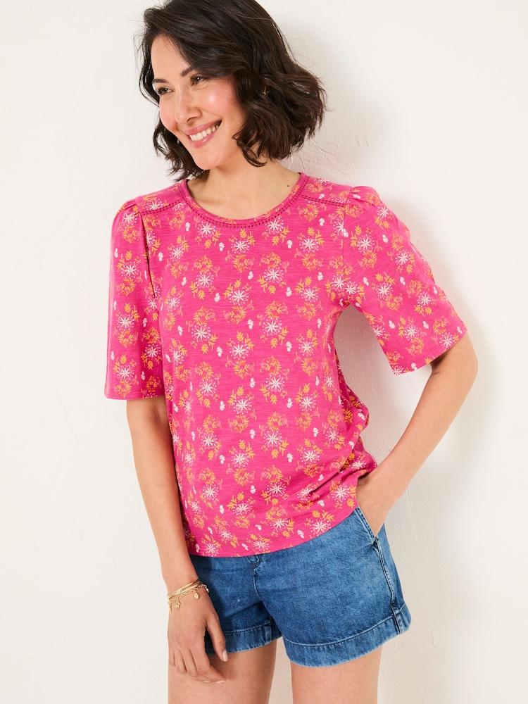 Fat Face Kim Mid Pink Floral Block Floral Block Top