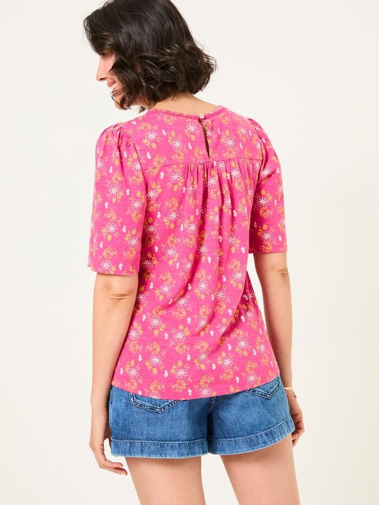 Fat Face Kim Mid Pink Floral Block Floral Block Top