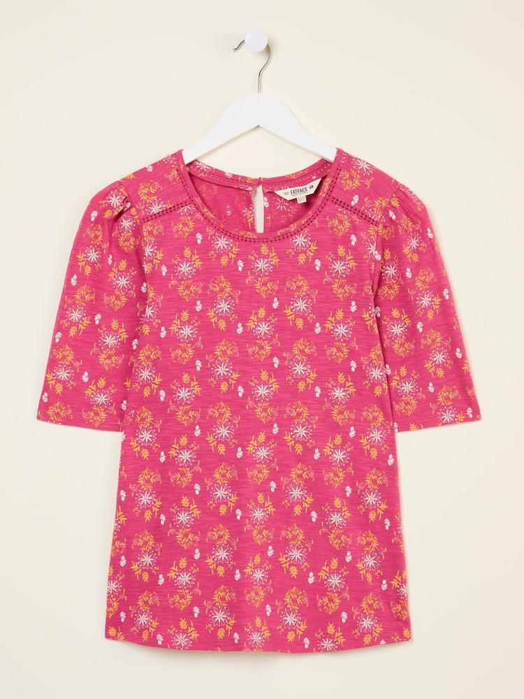 fat face Kim Mid Pink Floral Block Floral Block Top