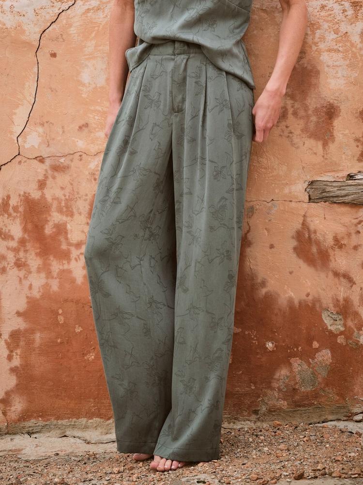 Fat Face Kingston Jade Green Printed Satin Trousers