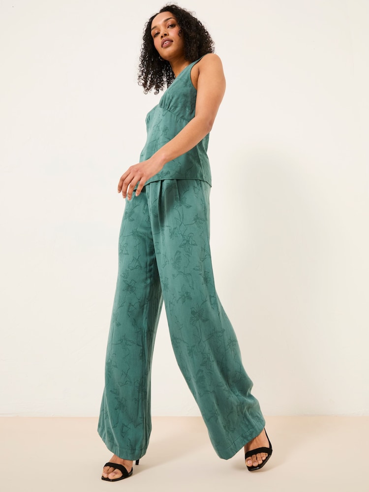 Fat Face Kingston Jade Green Printed Satin Trousers