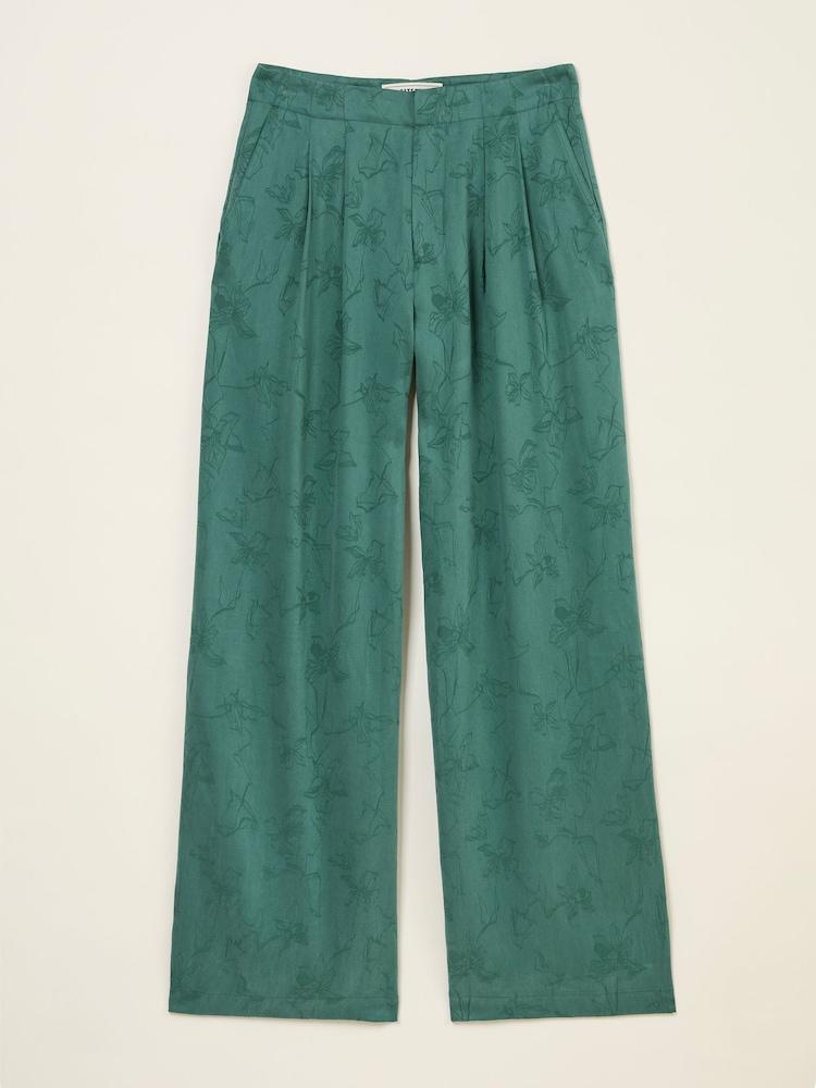 fat face Kingston Jade Green Printed Satin Trousers
