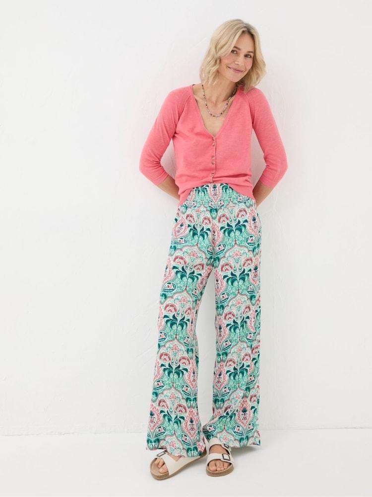 Fat Face Leila Green Mirror Paisley Palazzo Trousers