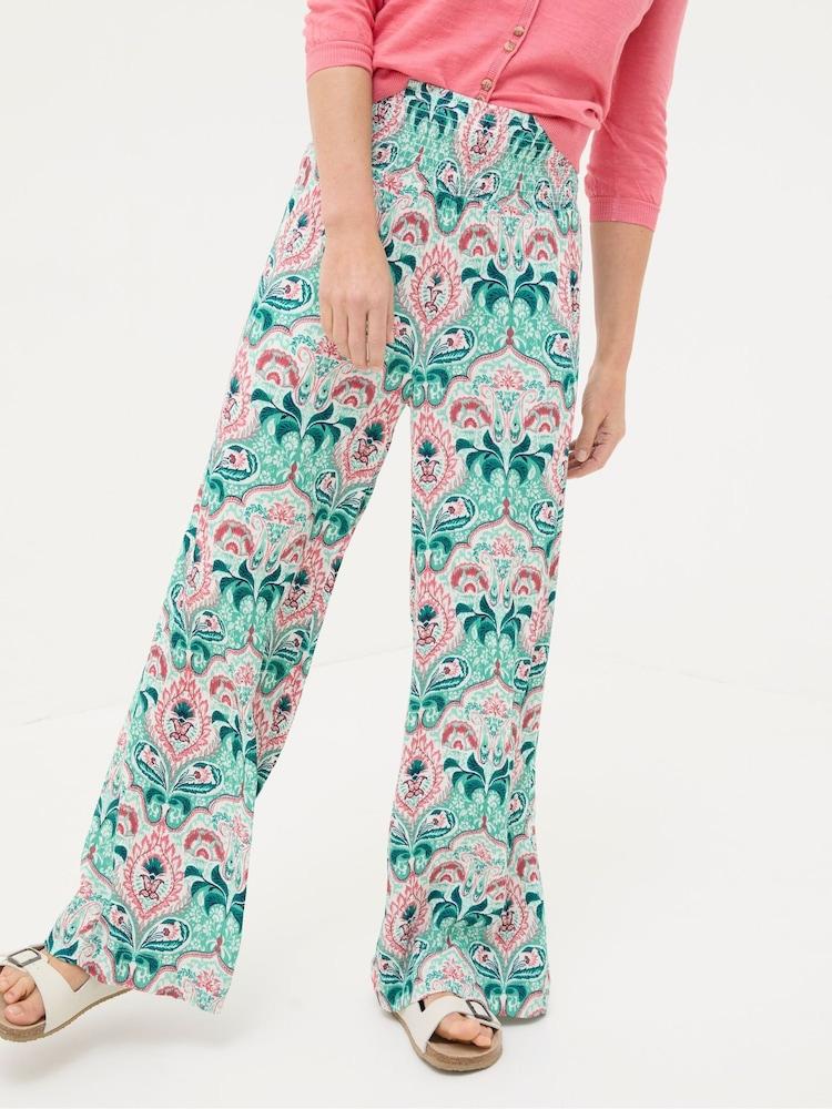 Fat Face Leila Green Mirror Paisley Palazzo Trousers