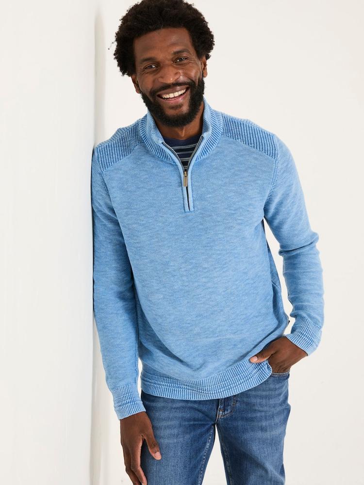 Fat Face Light Blue Berwick Laundered Half Neck Jumper