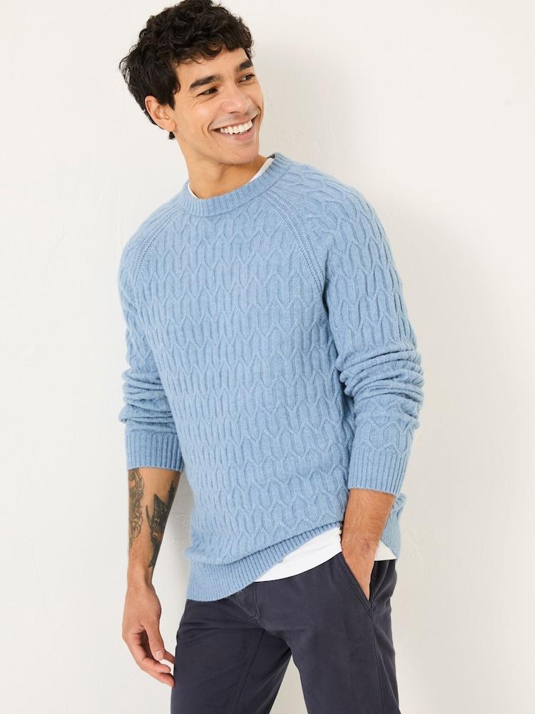 Fat Face Light Blue Hinton Textured Knitted Crew Neck Jumper