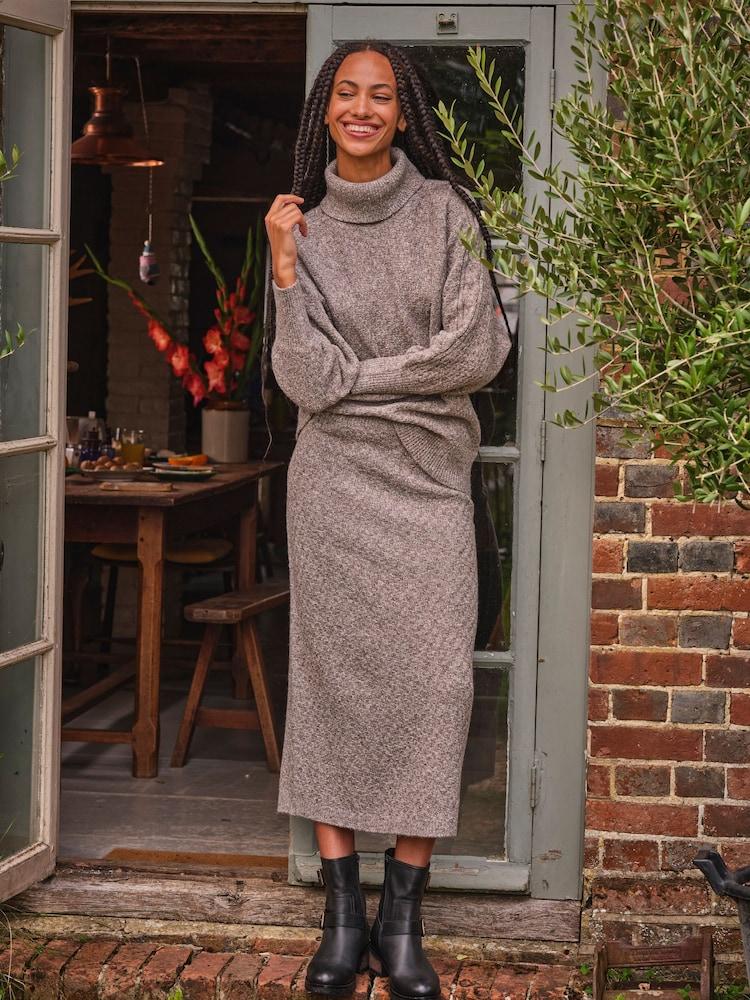 Fat Face Light Brown Amara Roll Neck Knitted Jumper