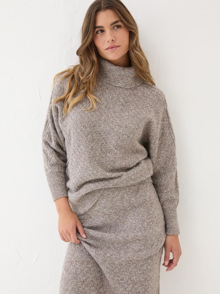 Fat Face Light Brown Amara Roll Neck Knitted Jumper