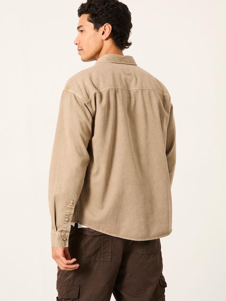 Fat Face Light Brown Long Sleeve Relaxed Fit Garment Dye Utility Shirt
