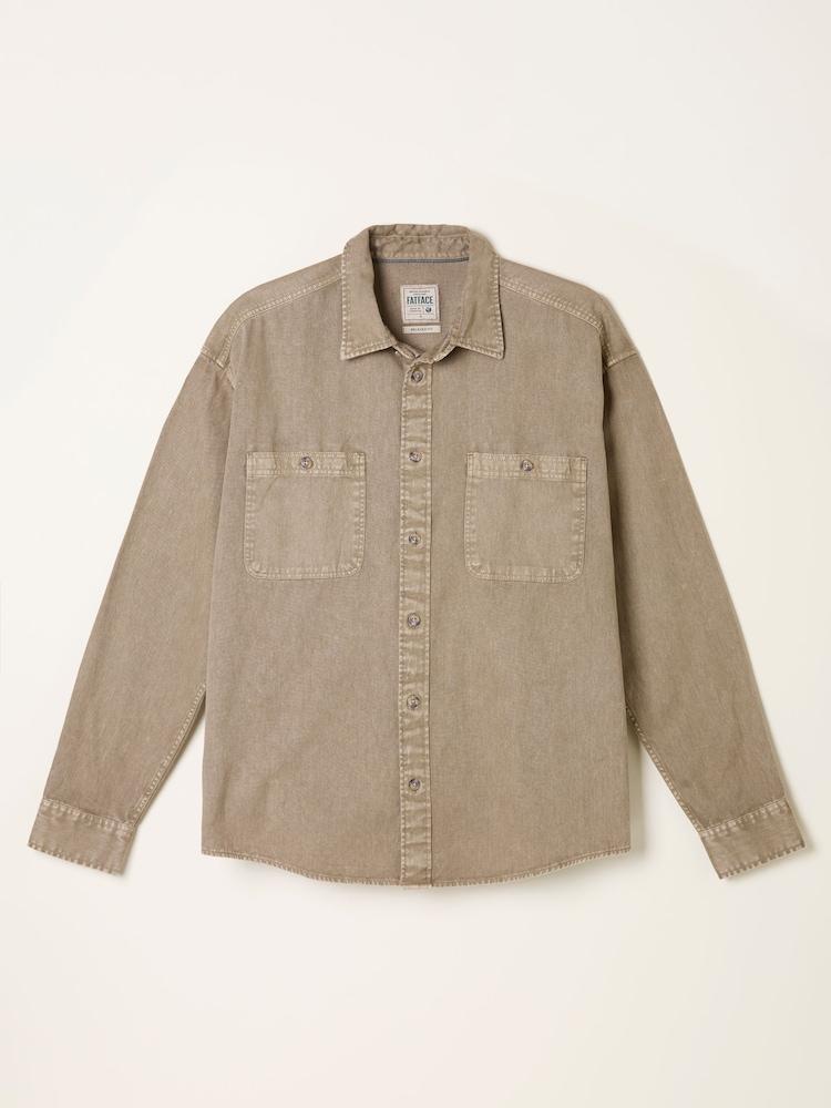 fat face Light Brown Long Sleeve Relaxed Fit Garment Dye Utility Shirt