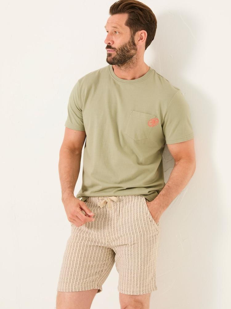 Fat Face Light Green Embroidered Abstract Plants 100% Cotton T-Shirt