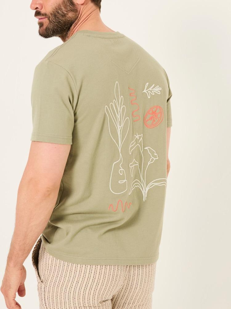 Fat Face Light Green Embroidered Abstract Plants 100% Cotton T-Shirt